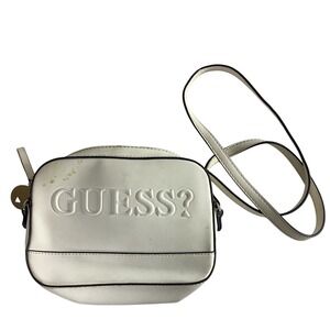 Guess White Saffiano Faux Leather Crossbody Camera Bag Logo Purse